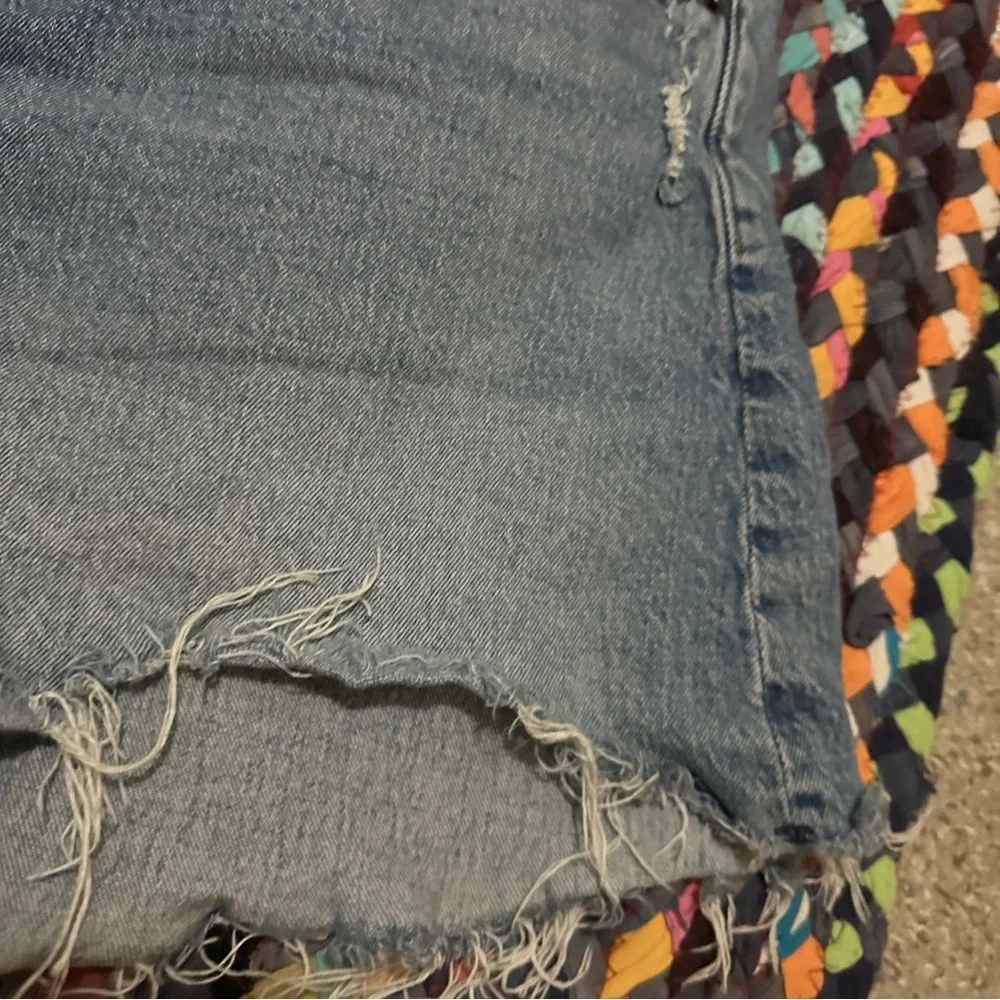 Abercrombie & Fitch Blue Jean The Dad Short High Rise Womens Plus Size 20 Frayed